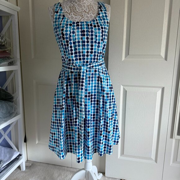 Calvin Klein Dress Teal Navy Polka Dot - Picture 1 of 5